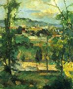 Paul Cezanne Dorf hinter den Baumen, Ile de France oil painting on canvas